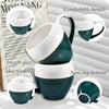 16oz Half Glaze Ceramic Coffee Mug Set of 4, White-Blackish Green