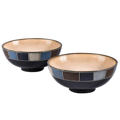 8 Inch Ceramic Unique Black Bowls Set of 2