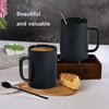 Frosted Black 13.5oz Coffee Mug Set of 2 with Spoons 2pcs