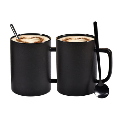 Frosted Black 13.5oz Coffee Mug Set of 2 with Spoons 2pcs