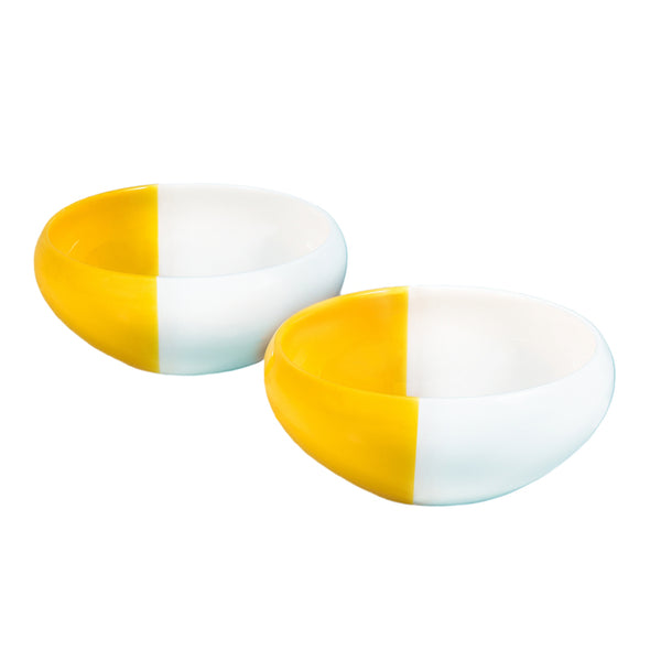 Set of 2 37oz White Yellow Ceramic Bowls For Kitchen