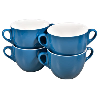 Set of 4 Versatile Ceramic Bowls Aqua Blue with Grips