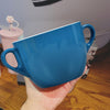 Set of 4 Versatile Ceramic Bowls Aqua Blue with Grips