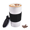 White Coffee Mug 12oz with Black Non-Slip Sleeve and Slider Lid