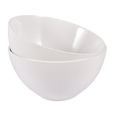 34oz 7-inch Ceramic Striped White Serving Bowls Set of 2