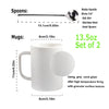 Matte Finish White Coffee Mug Set 13.5 oz, 2 Cups and 2 Spoons
