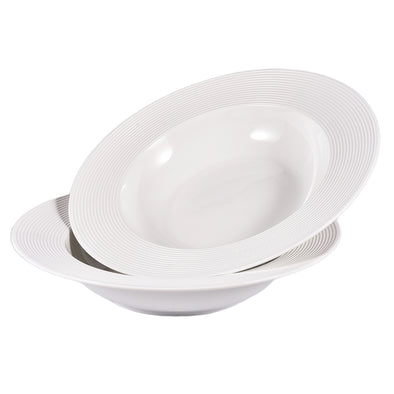 2-Pack Ceramic 10.5-inch Shallow Plate Bowls with Embossed Wide Rim