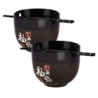 2-Piece Japanese Ramen Bowls 16oz Ceramic Bowl Set with Chopsticks