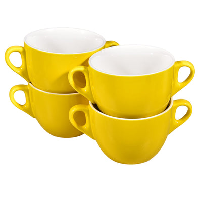Yellow 4pcs Big Porcelain Dinner Serving Bowls with Double Handle
