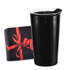 Black 12oz Ceramic Travel Mug, Porcelain Coffee Cup with Splash Resistant Lid and Color Box, Unique to Go Mug