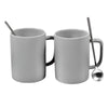 Set of 2 Grey Ceramic Coffee Tea Mugs with Little Stainless Steel Spoons