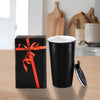 Black 12oz Ceramic Travel Mug, Porcelain Coffee Cup with Splash Resistant Lid and Color Box, Unique to Go Mug