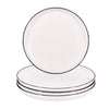 8.5 Inch Round and Shallow Plates Set of 4 White with Black Rim