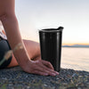 Black 12oz Ceramic Travel Mug, Porcelain Coffee Cup with Splash Resistant Lid and Color Box, Unique to Go Mug