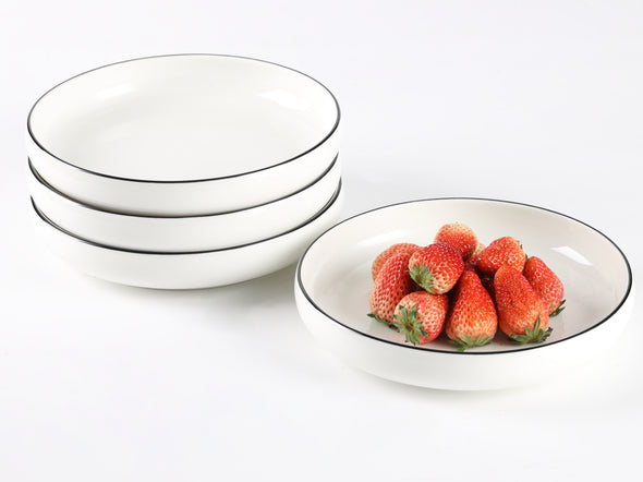 Ceramic White Large 35oz Pasta Plated Bowls Set of 4 