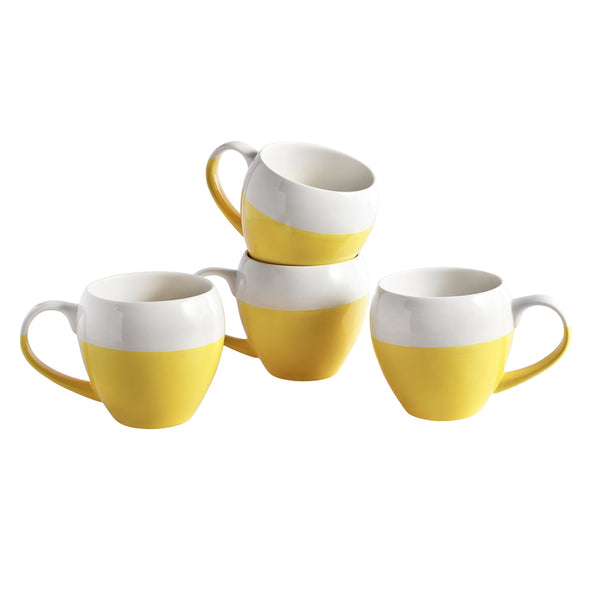 White Yellow Half Color Coffee Mug Set of 4