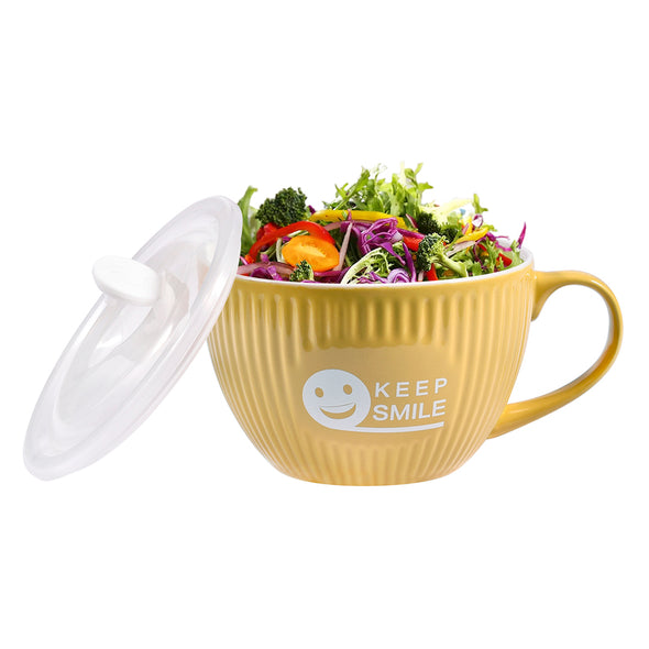 Keep Smile Ceramic 28 Ounce Soup Noodle Mug with Lid