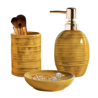 Yellow Marble Texture Bathroom Accessories Set of 3